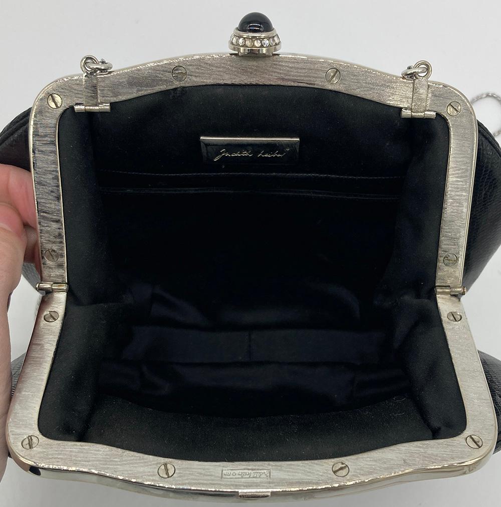 Judith Leiber Black Lizard Clutch with Red Enamel Crystal Top For Sale 3