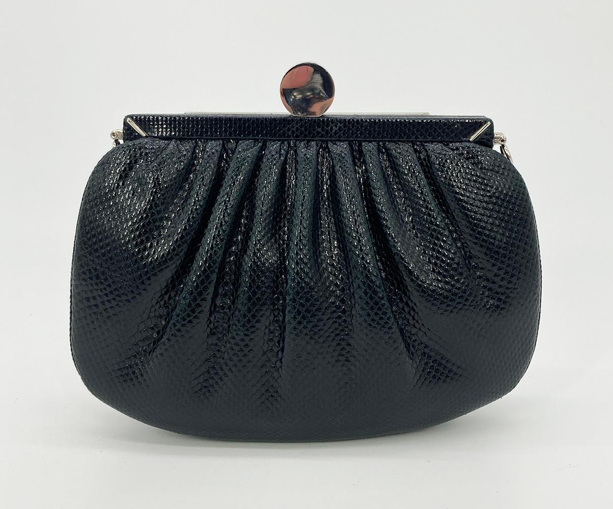 Judith Leiber Black Lizard Crystal Top Clutch  In Good Condition For Sale In Philadelphia, PA