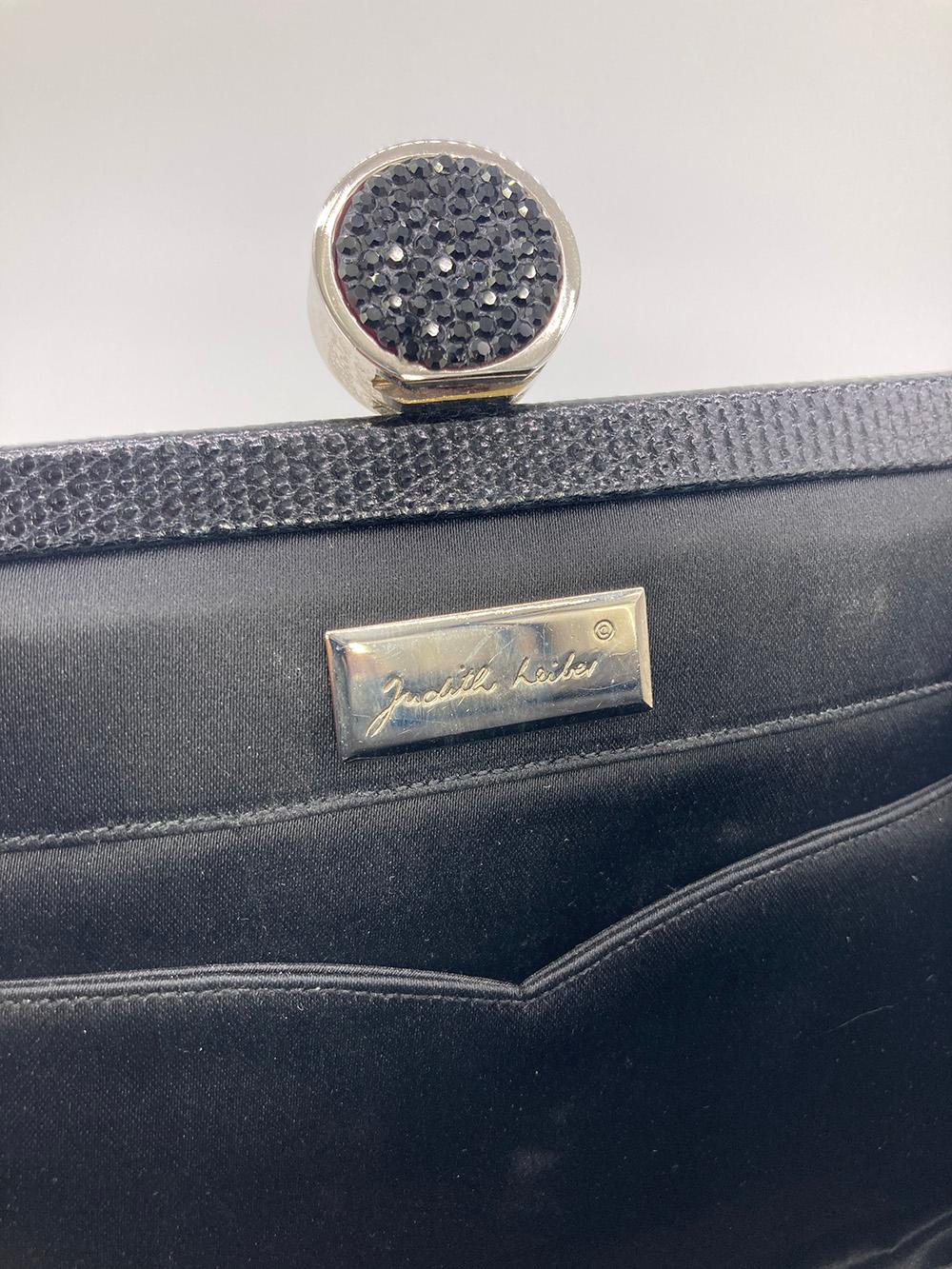 Judith Leiber Black Lizard Crystal Top Clutch For Sale 4