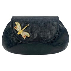 Retro Judith Leiber Black Lizard Dragonfly Clutch