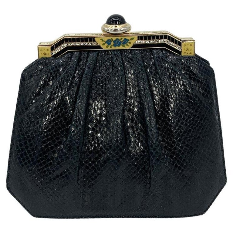 Sac à Main Vintage En Cuir De Lézard Marron - Ancien - Fabrication France - Occasion