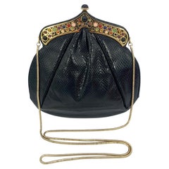 Judith Leiber - Borsa a tracolla in lucertola nera con pietre preziose