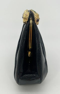 Vintage Judith Leiber Black Lizard Gold Gemstone Top Clutch