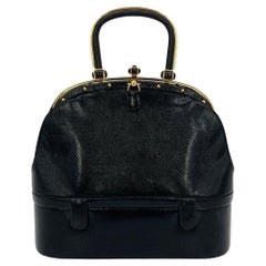 Vintage Judith Leiber Black Lizard Top Handle Handbag