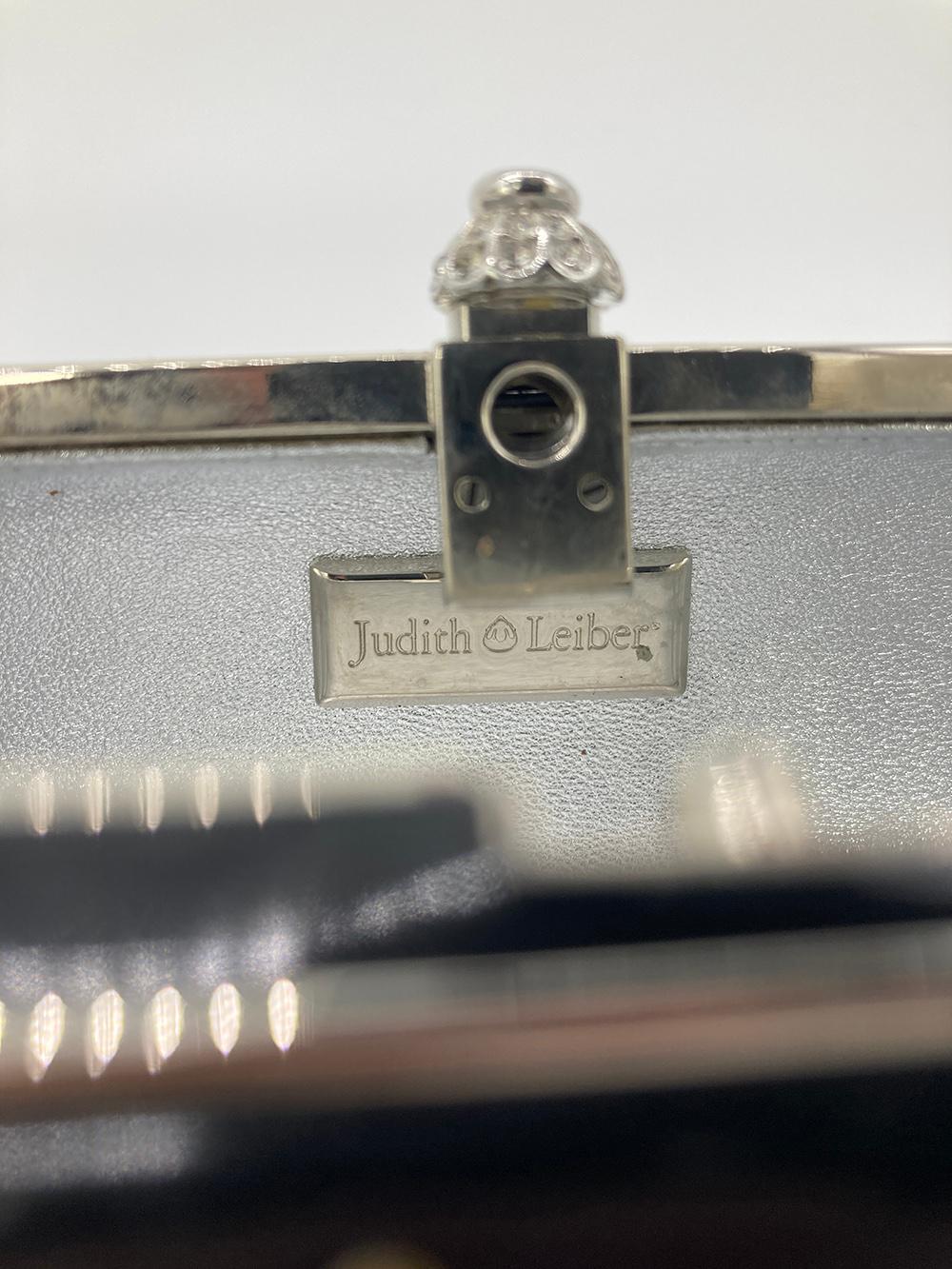 Vintage Judith Leiber Black Patent Leather Swarovski Crystal Floral Minaudiere For Sale 5