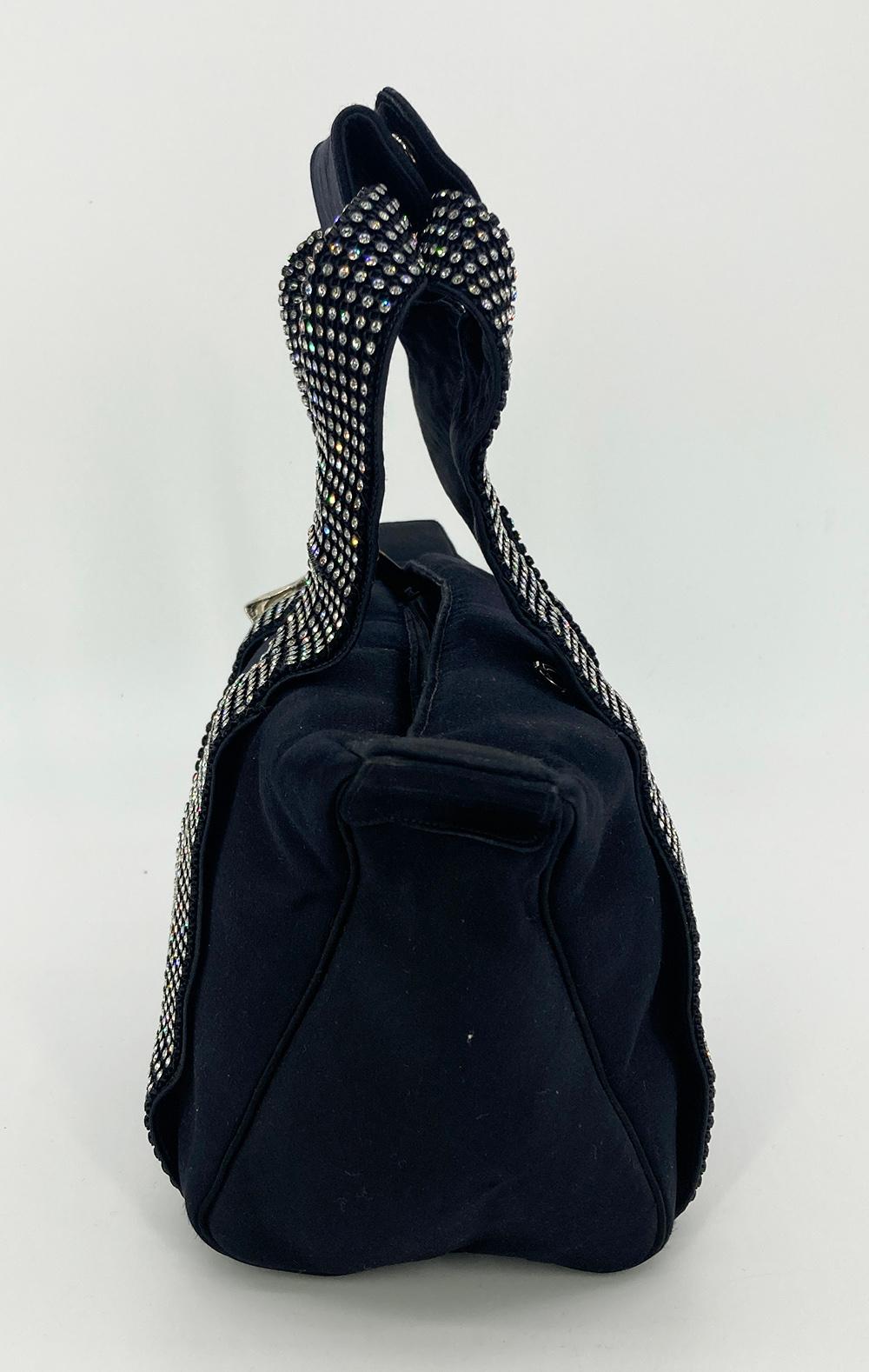 Women's Vintage Judith Leiber Black Silk Crystal Handle Evening Bag For Sale