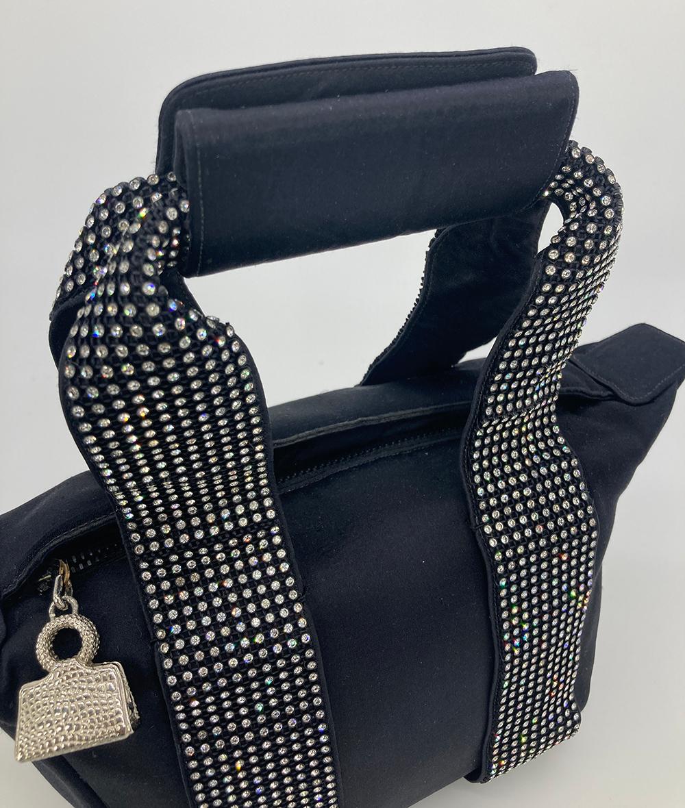 Vintage Judith Leiber Black Silk Crystal Handle Evening Bag For Sale 3