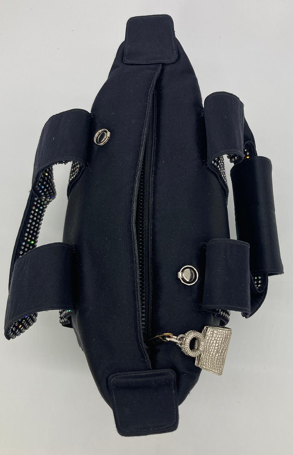 Vintage Judith Leiber Black Silk Crystal Handle Evening Bag For Sale 4
