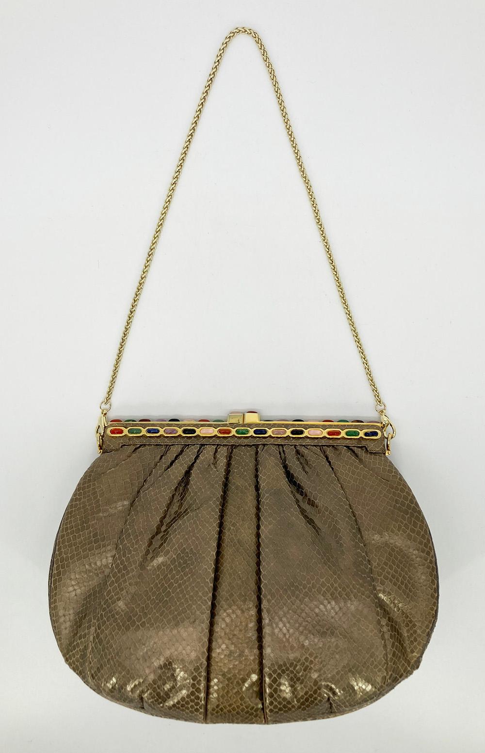 Judith Leiber Bronze Snakeskin Clutch In Good Condition For Sale In Philadelphia, PA