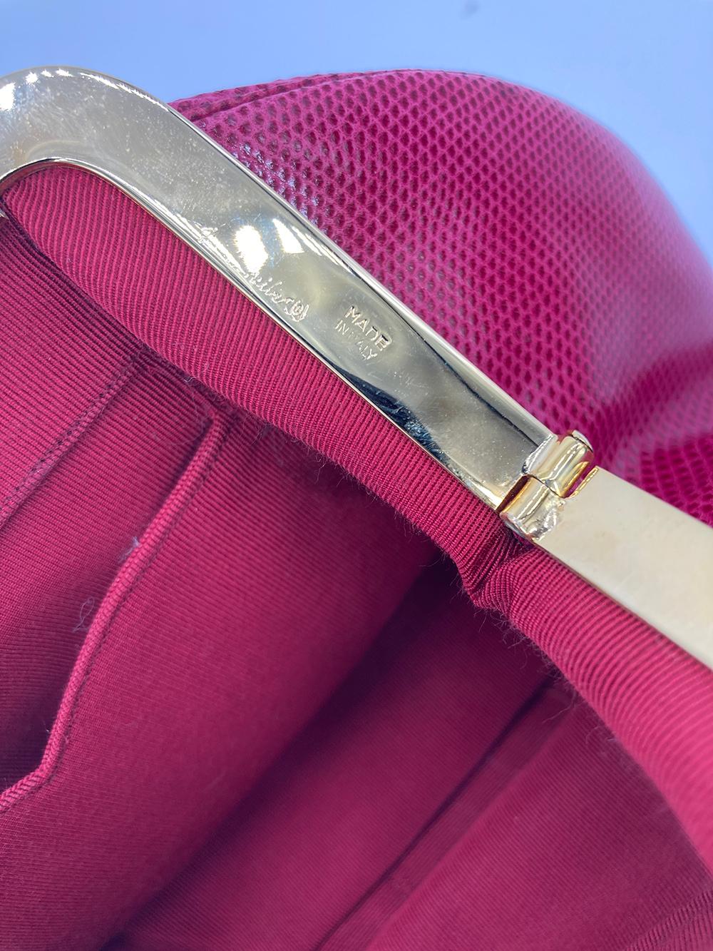 Vintage Judith Leiber Dark Pink Lizard Clutch c1980s. For Sale 5