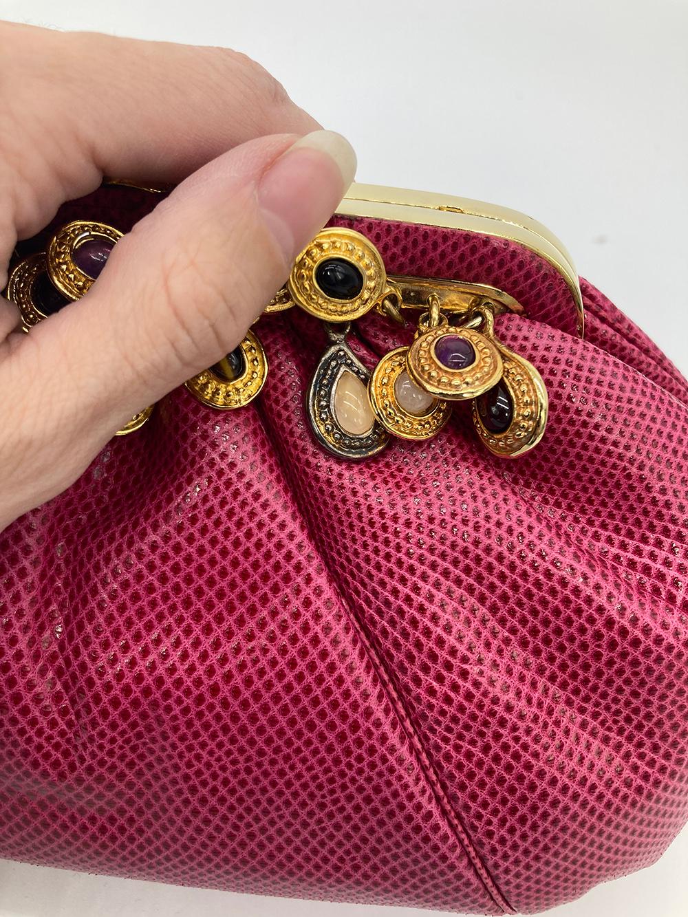 Women's Vintage Judith Leiber Dark Pink Lizard Clutch c1980s. For Sale
