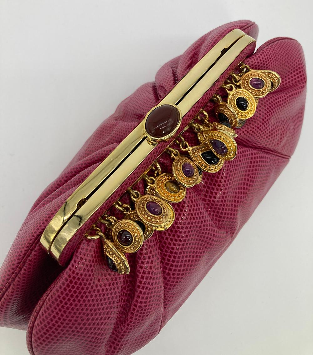 Vintage Judith Leiber Dark Pink Lizard Clutch c1980s.  For Sale 2