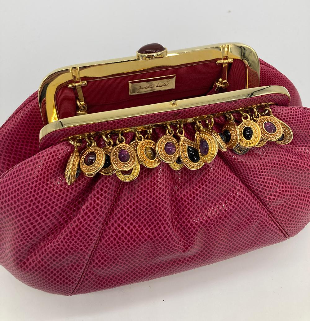 Vintage Judith Leiber Dark Pink Lizard Clutch c1980s.  For Sale 3