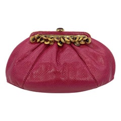 Vintage Judith Leiber Dark Pink Lizard Clutch c1980s.