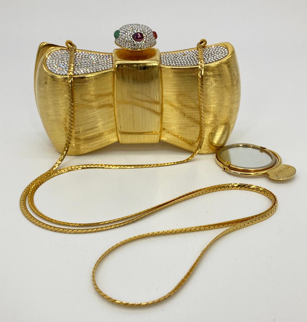 Vintage Judith Leiber Gold Bow Crystal Minaudiere Evening Bag 7