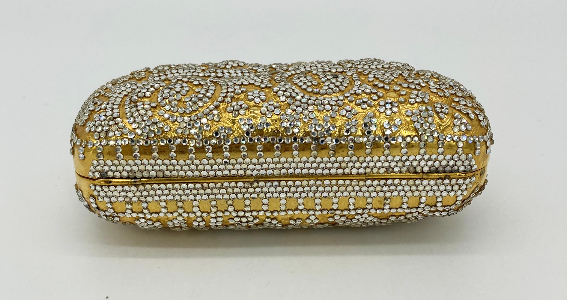 Vintage Judith Leiber Gold Floral Crystal Minaudiere  In Good Condition In Philadelphia, PA