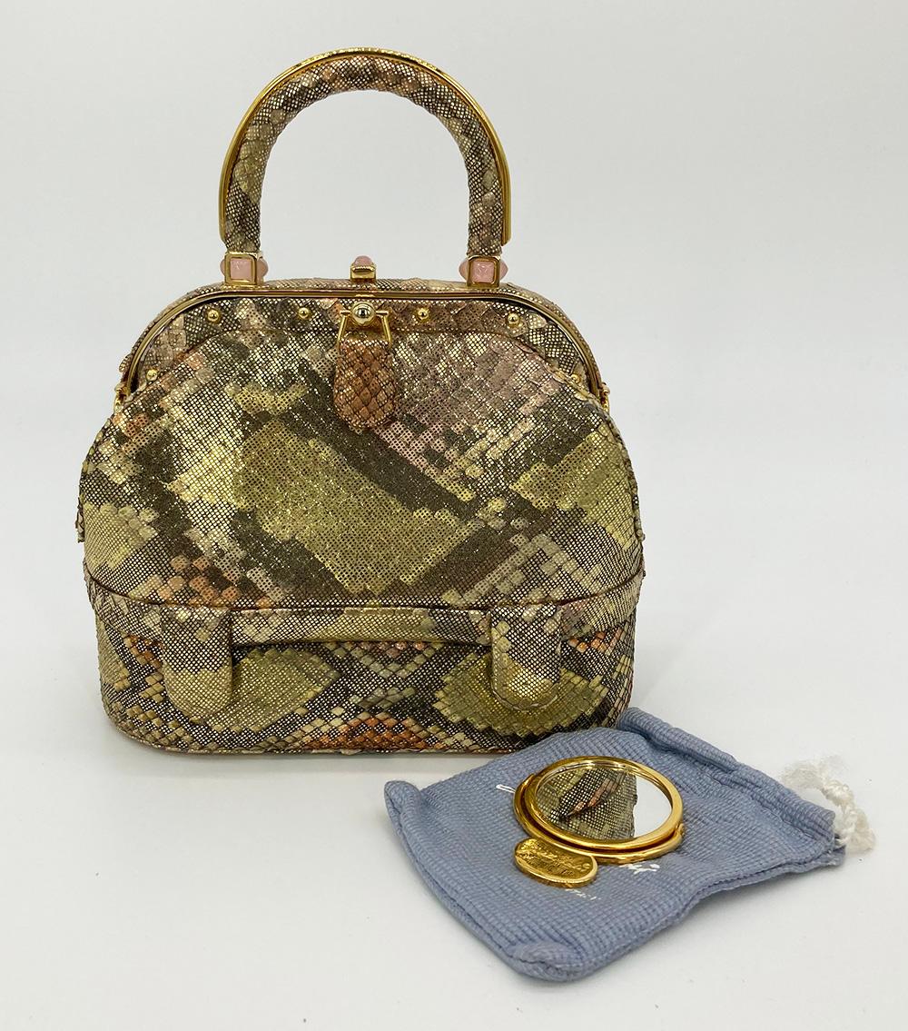 Vintage Judith Leiber Pink Gold Python Snakeskin 007 James Bond Bag For Sale 2