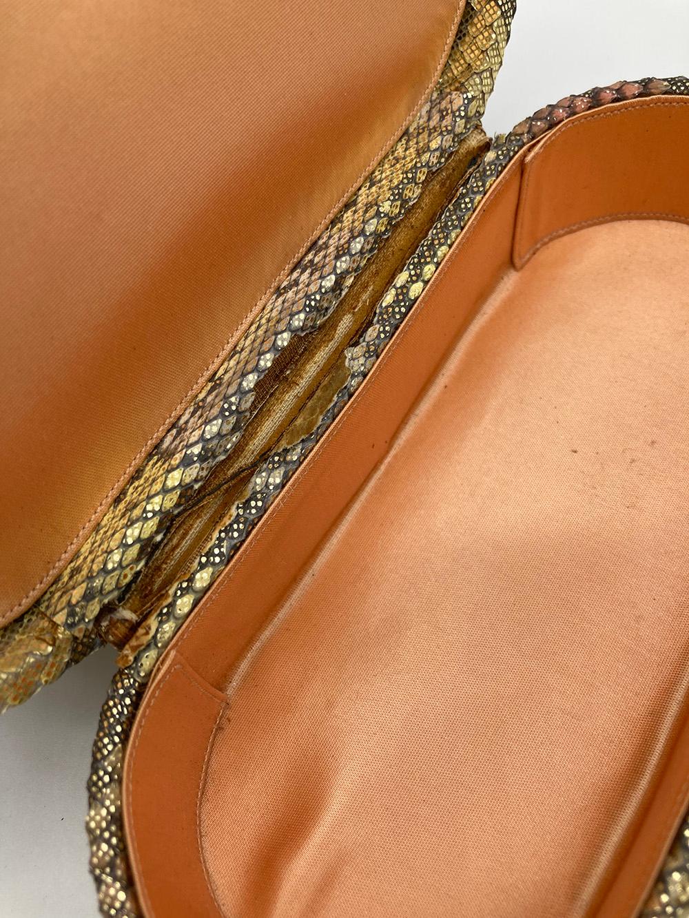 Brown Vintage Judith Leiber Pink Gold Python Snakeskin 007 James Bond Bag For Sale