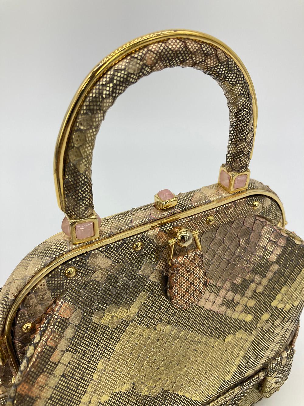 Vintage Judith Leiber Pink Gold Python Snakeskin 007 James Bond Bag In Good Condition For Sale In Philadelphia, PA