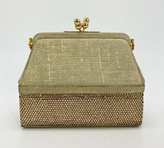 Vintage Judith Leiber Gold Suede and Swarovski Minaudiere