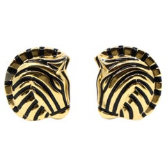 Vintage Judith Leiber Gold Tone Enamel Zebra Earrings