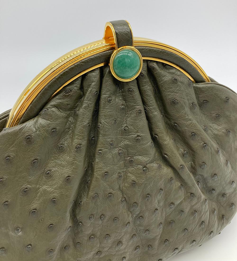 Women's Vintage Judith Leiber Green Ostrich Clutch