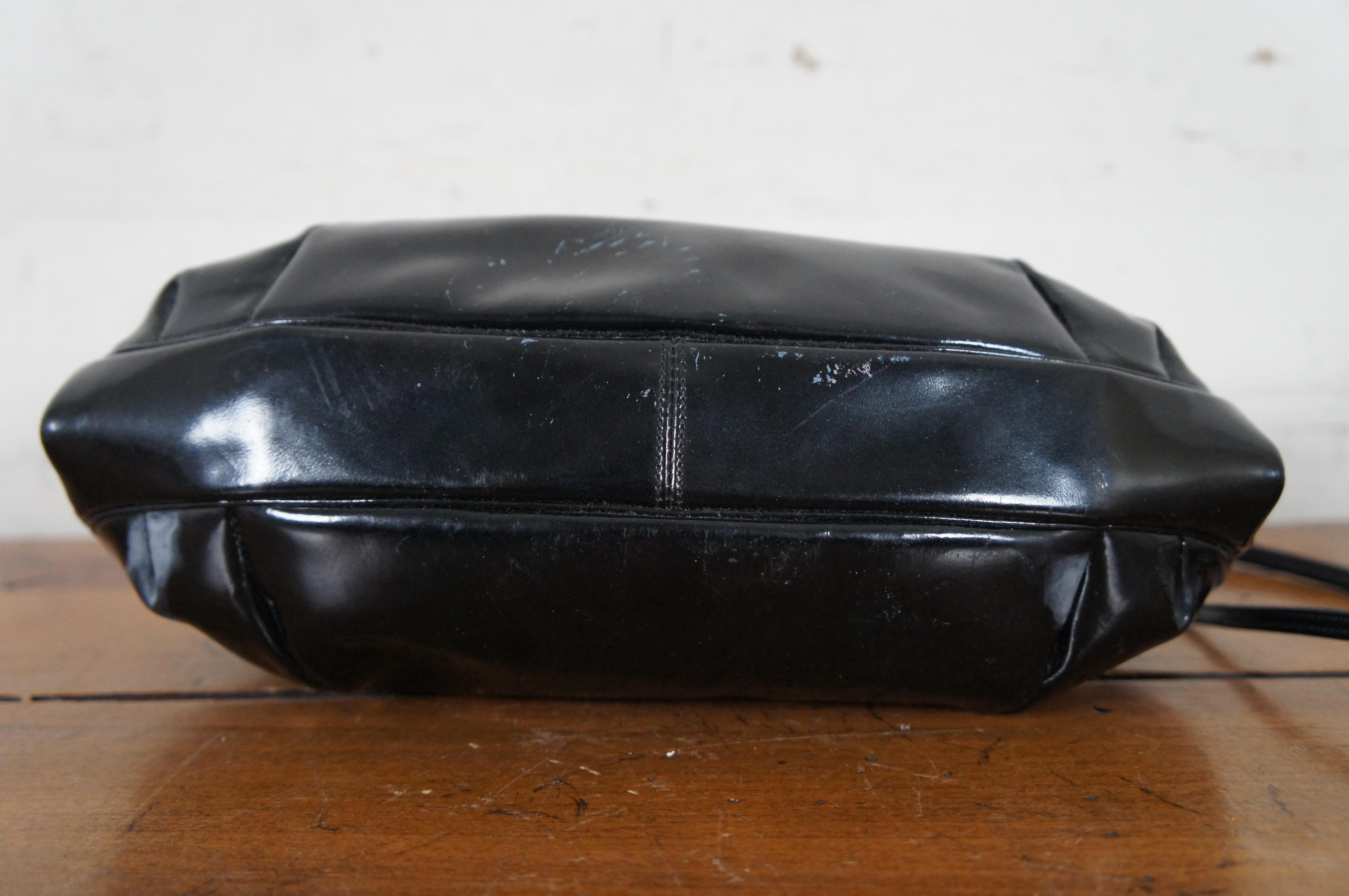 Modern Vintage Judith Leiber Italian Patent Leather Bag Mirror Comb Coin Purse For Sale