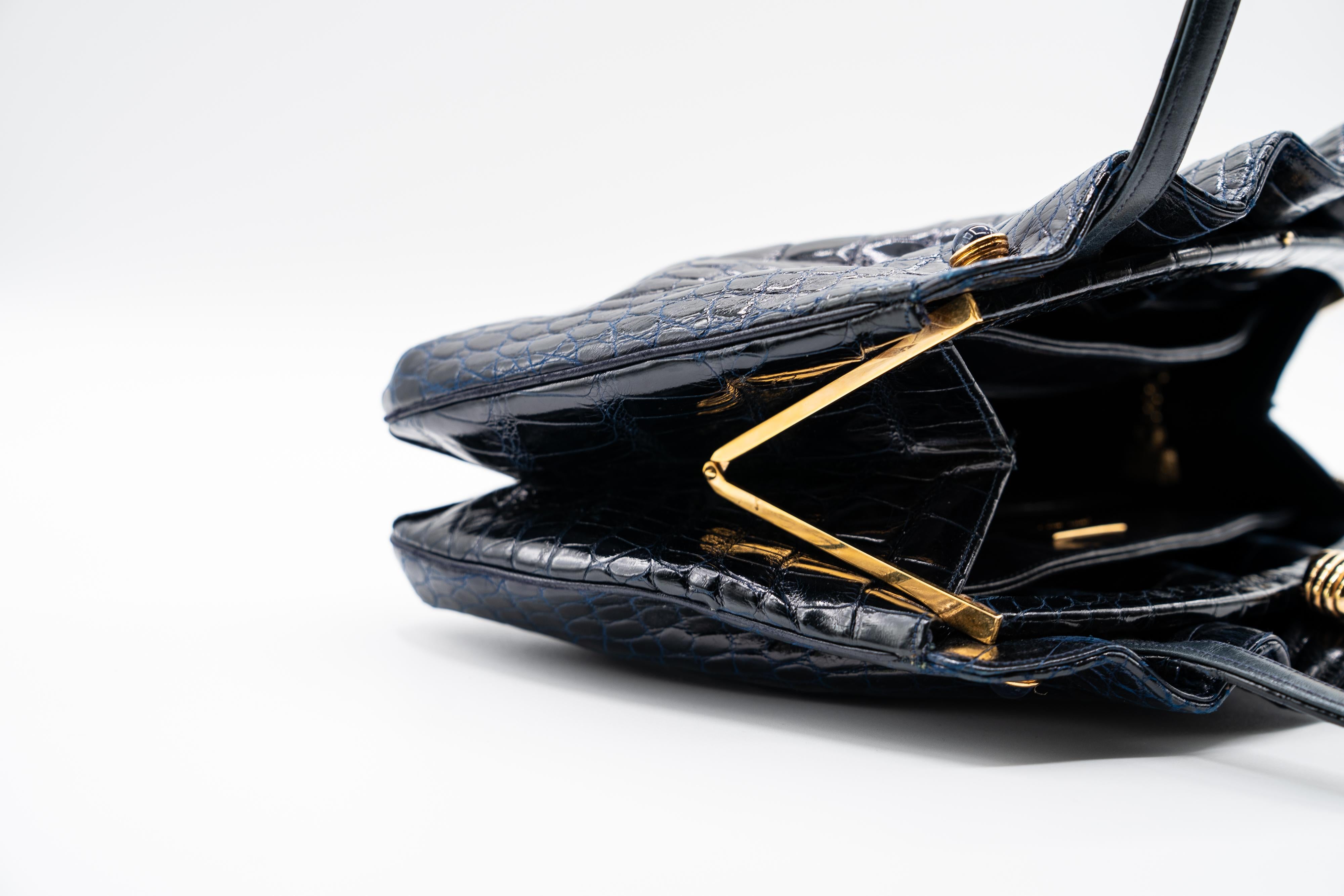 Vintage Judith Leiber Midnight Blue Alligator & Lapis Lazuli Bag For Sale 5