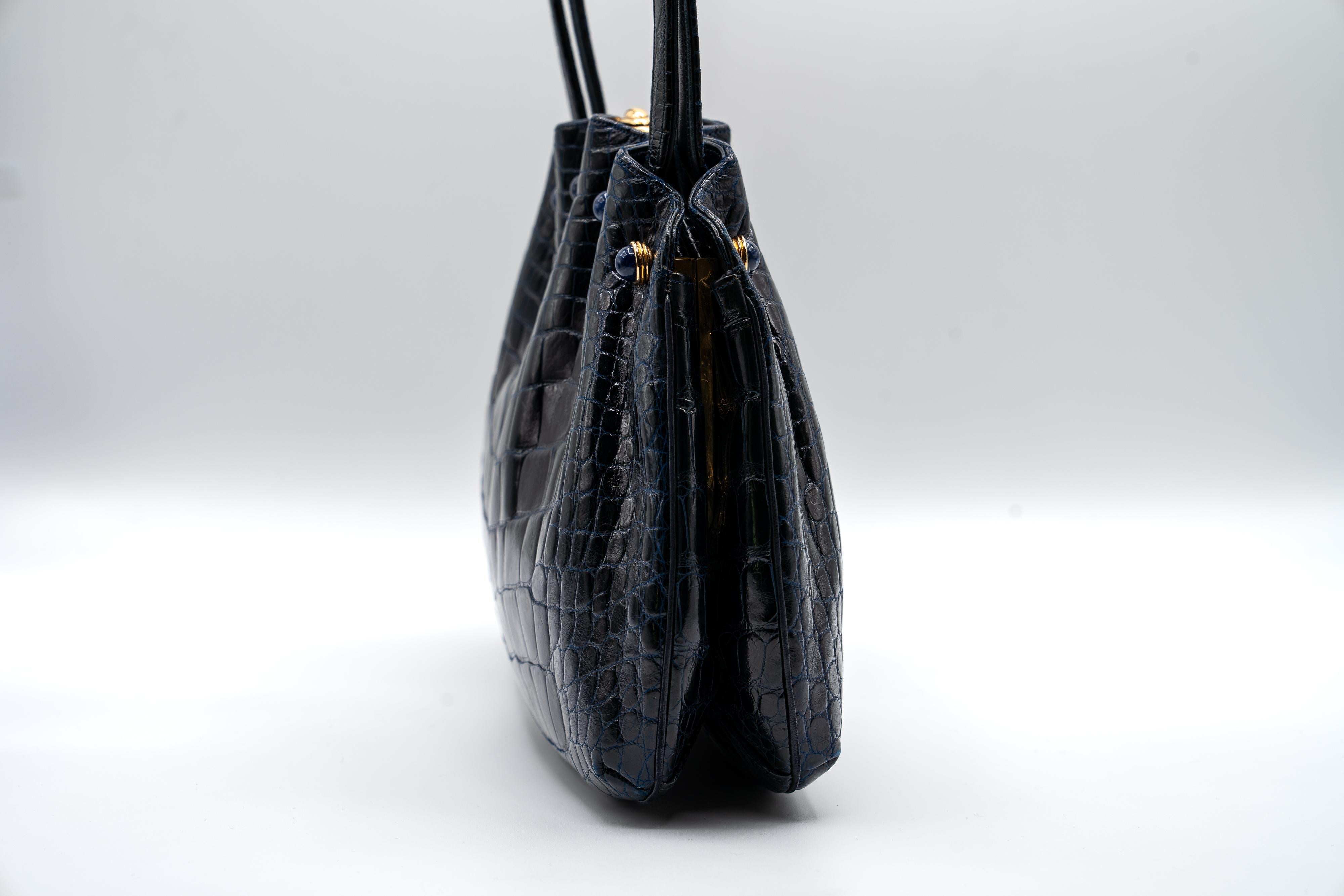 Vintage Judith Leiber Midnight Blue Alligator & Lapis Lazuli Bag For Sale 12