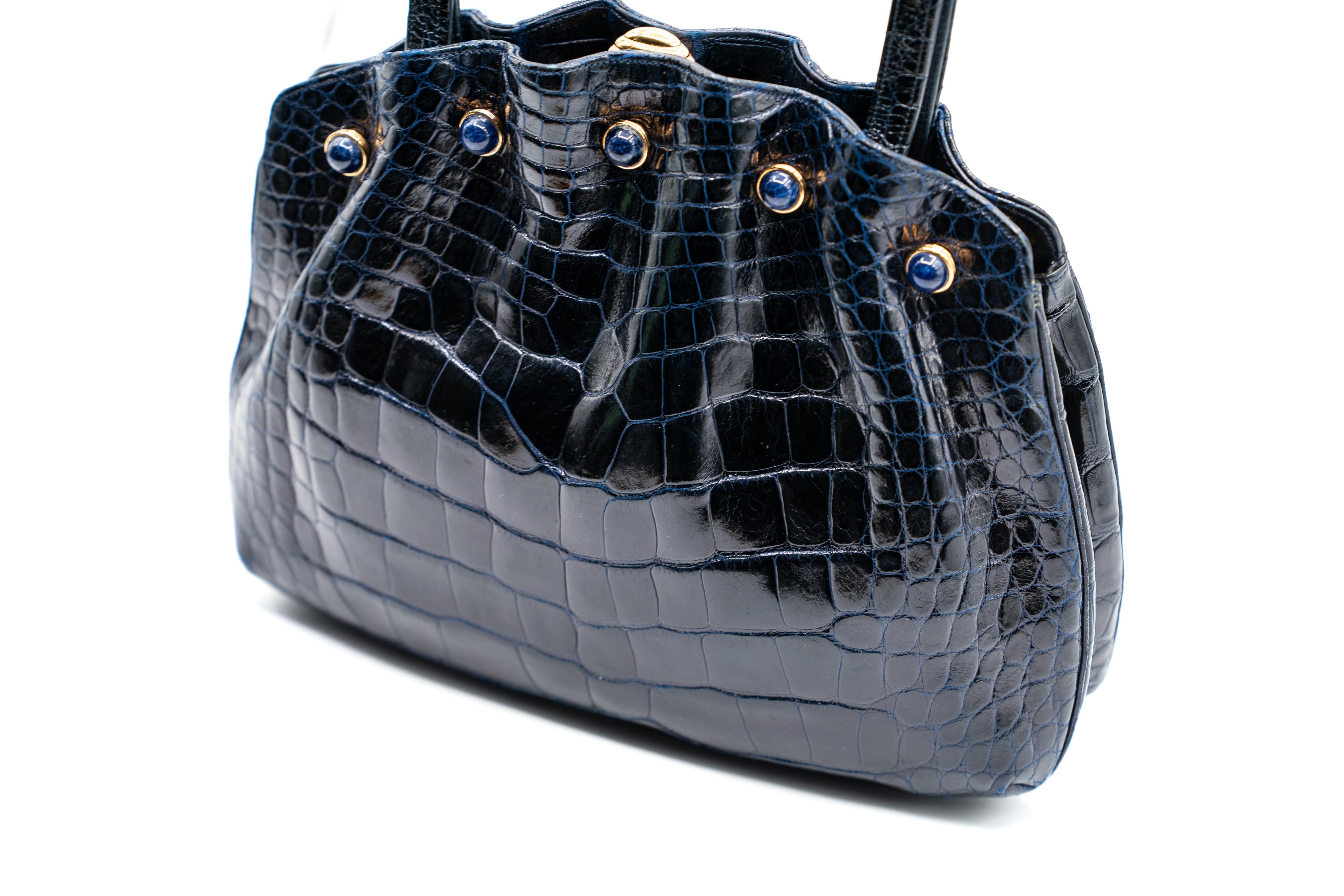 Vintage Judith Leiber Midnight Blue Alligator & Lapis Lazuli Bag For Sale 1