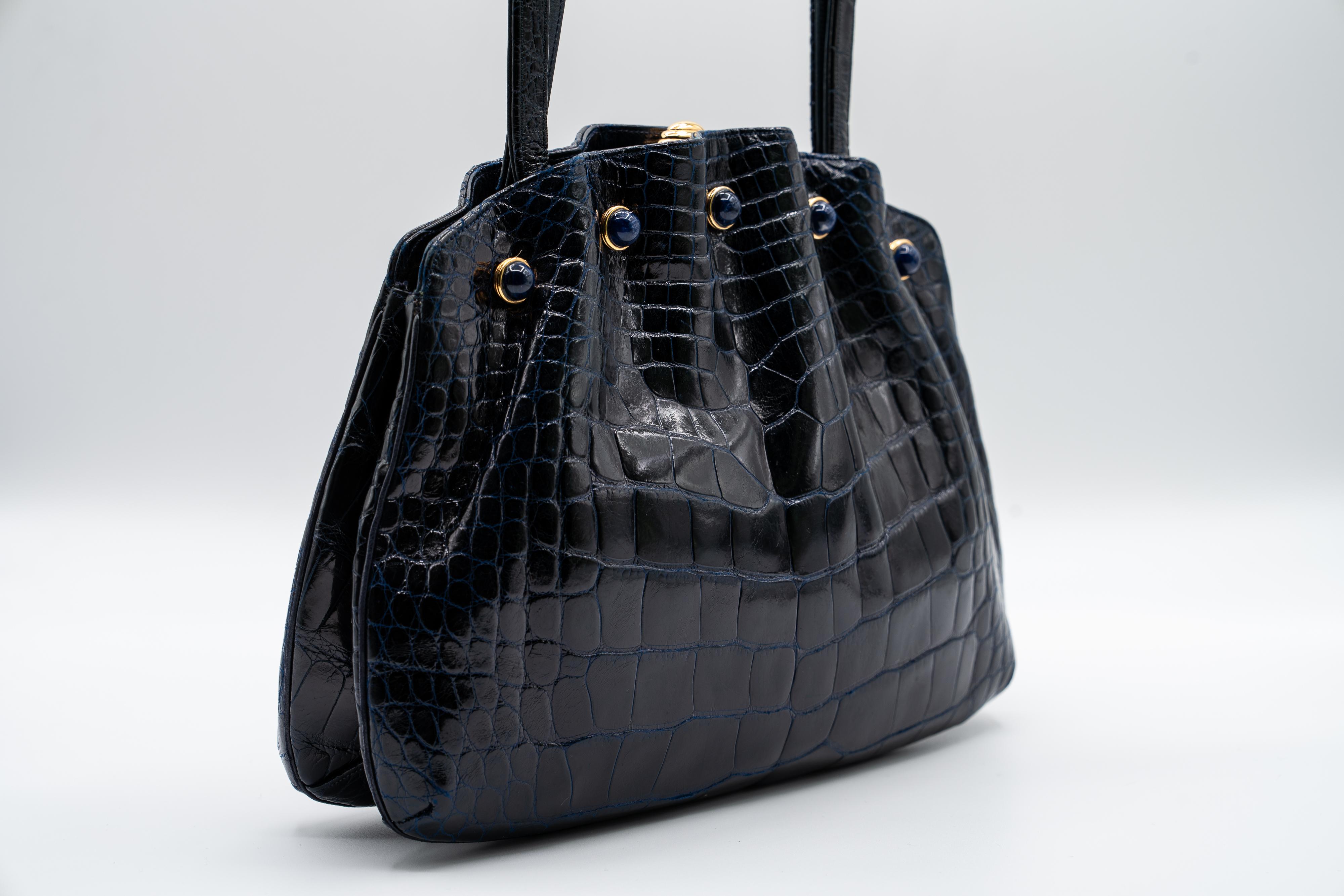 Vintage Judith Leiber Midnight Blue Alligator & Lapis Lazuli Bag For Sale 4