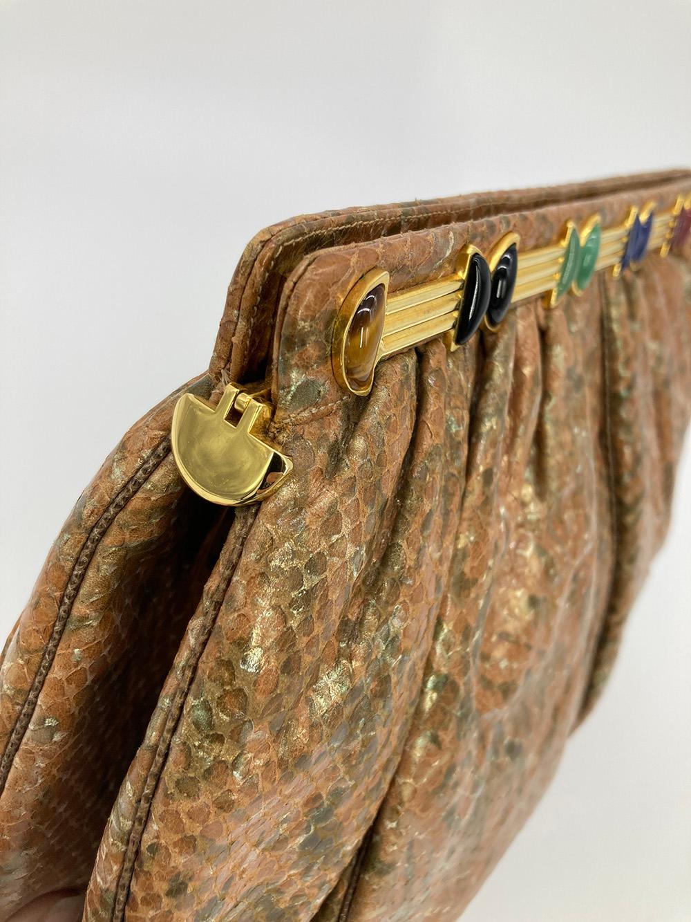 Vintage Judith Leiber Natural Tan and Brown Snakeskin Clutch For Sale 1