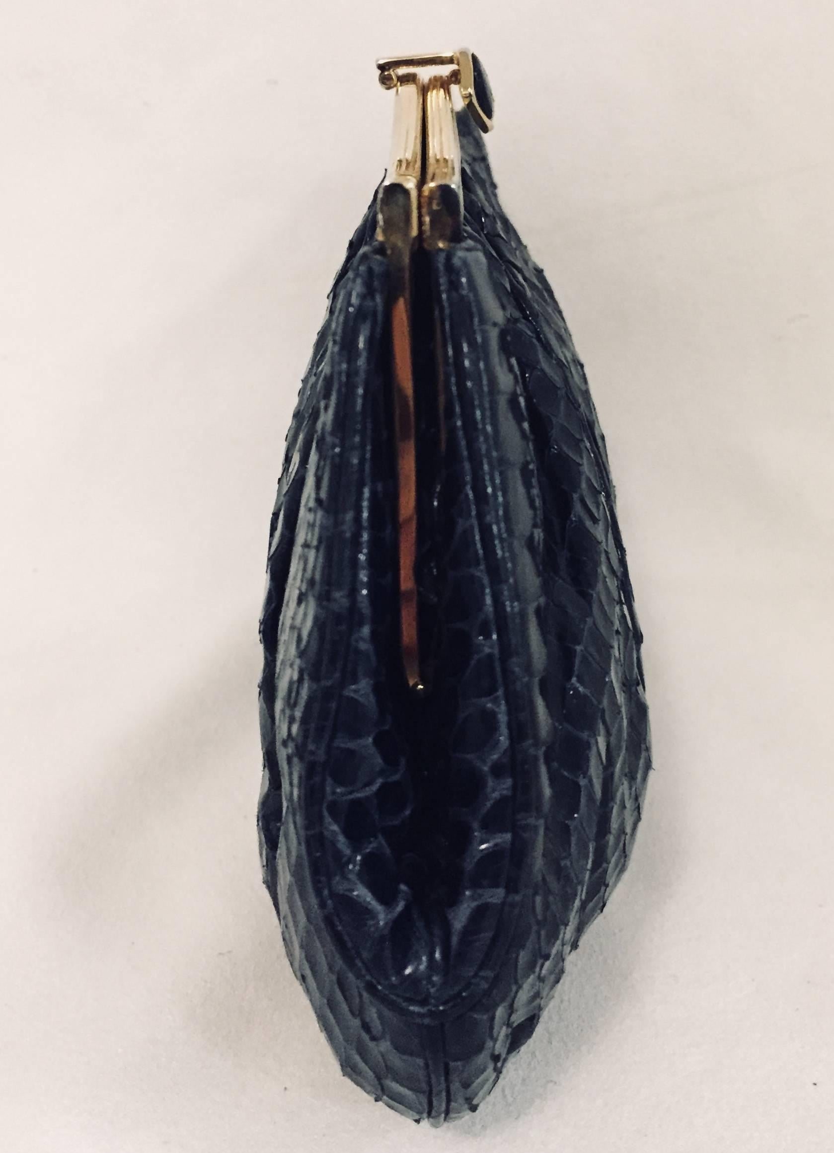 Judith Leiber Vintage Navy Gathered Python Convertible Clutch   In Excellent Condition For Sale In Palm Beach, FL