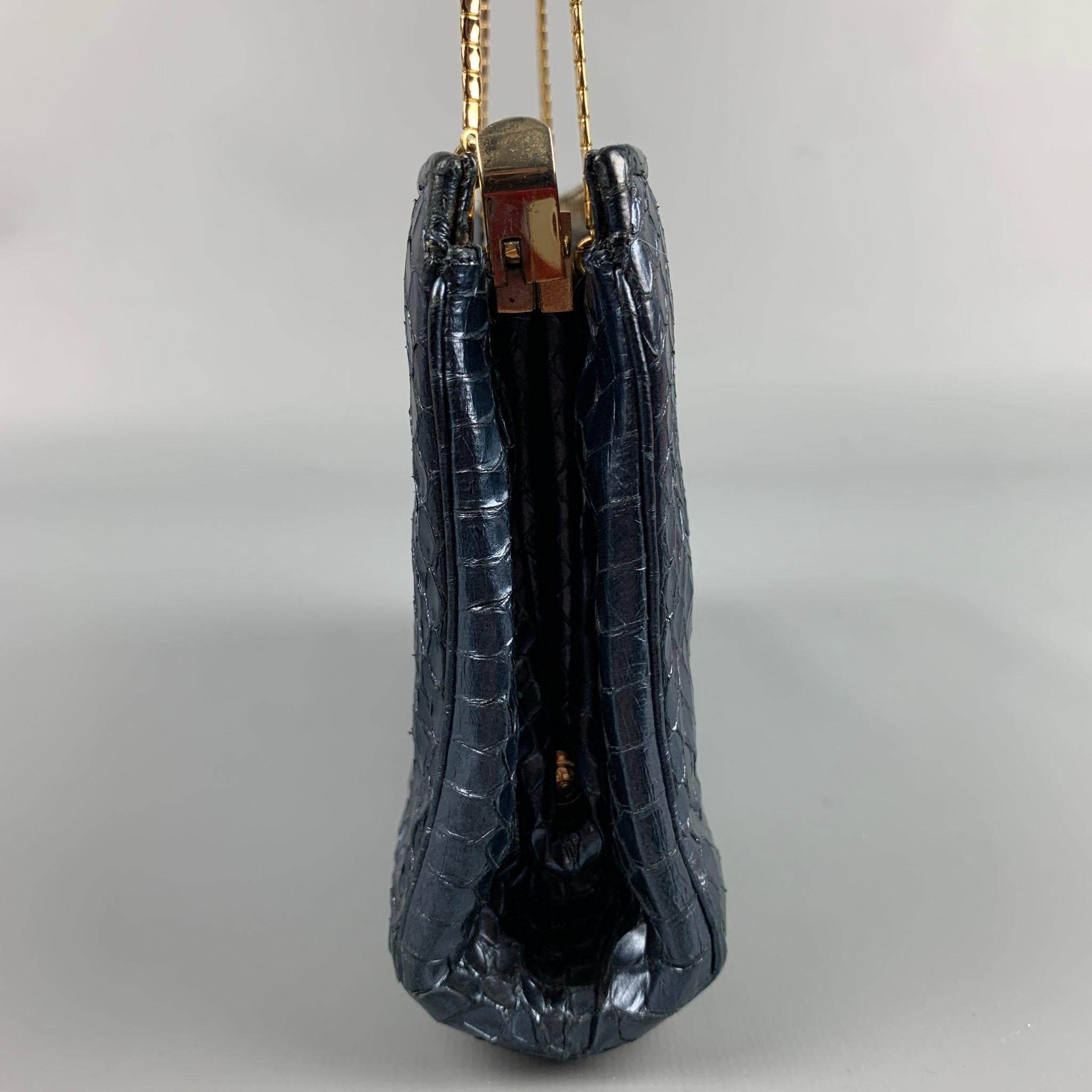 Black Vintage JUDITH LEIBER Navy & Gold Snake Skin Evening Handbag