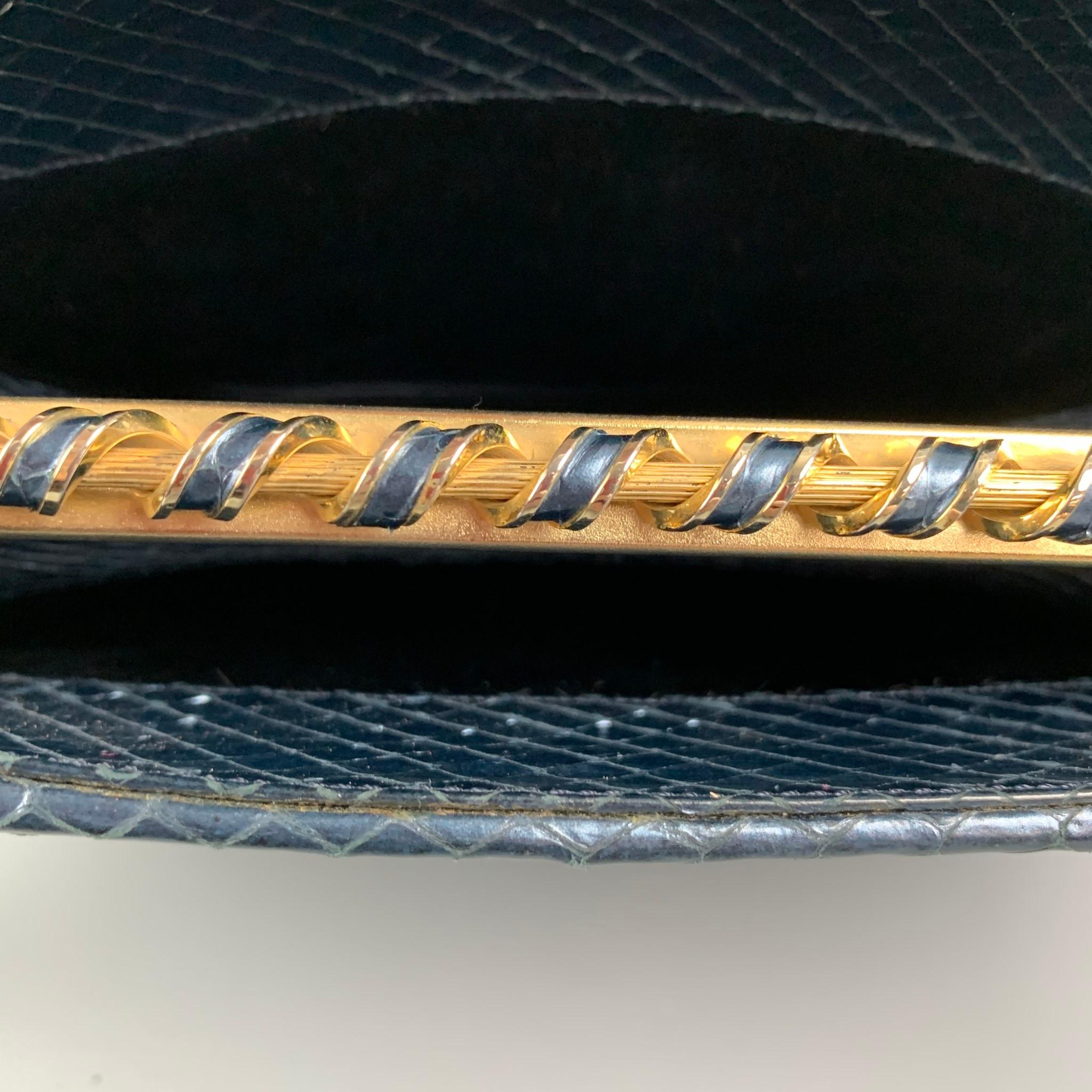 Vintage JUDITH LEIBER Navy & Gold Snake Skin Evening Handbag 1