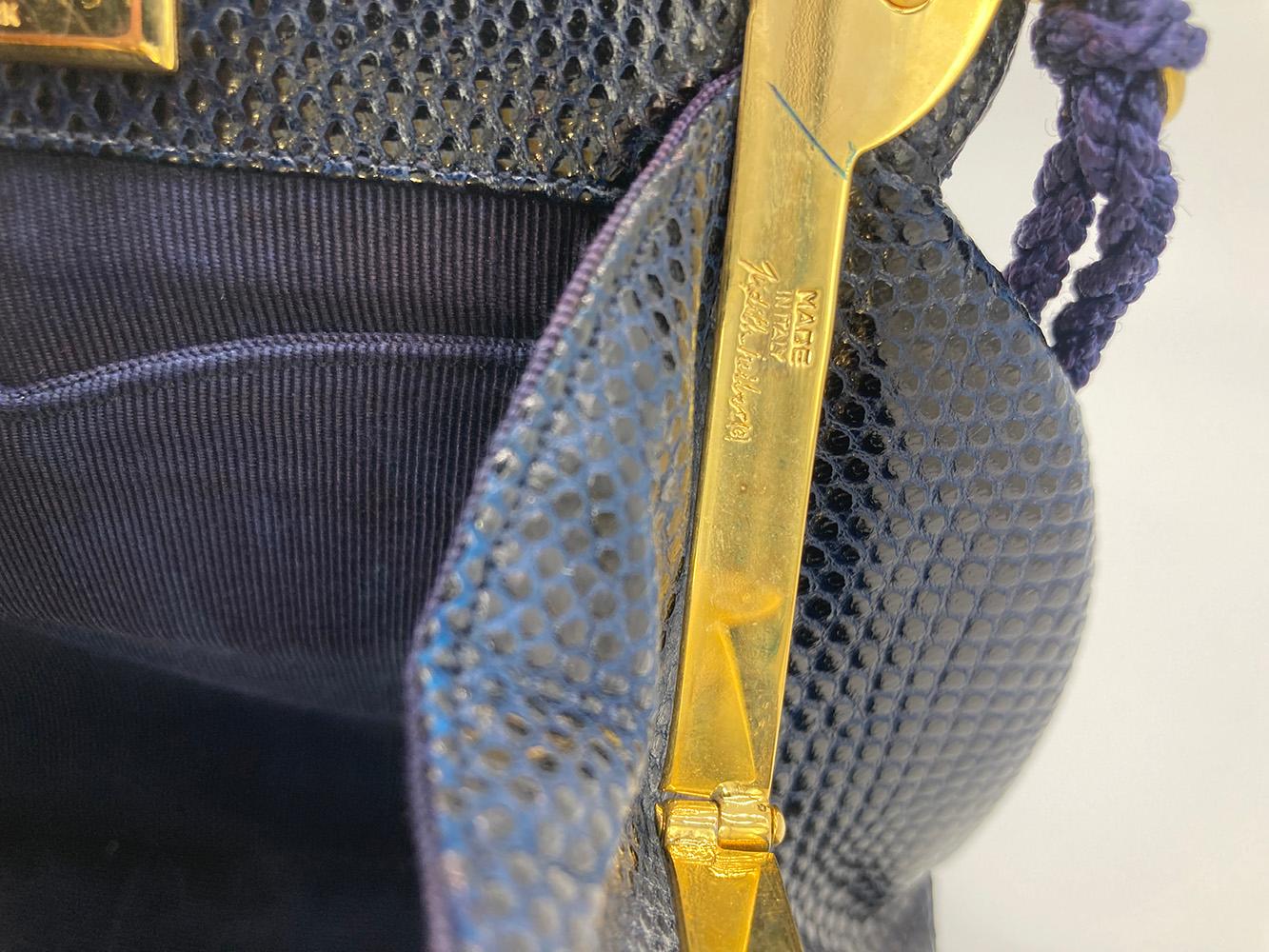 Judith Leiber Navy Lizard Gemstone Top Shoulder Bag 3