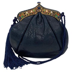 Judith Leiber Bolso de hombro con tapa de piedras preciosas de lagarto azul marino