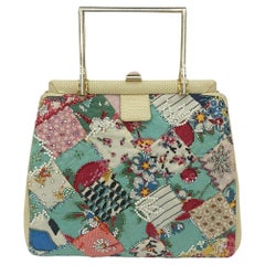 Judith Leiber - Pochette vintage patchwork en coton et cristal Swarovski