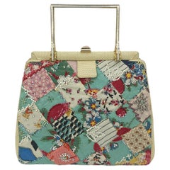 Vintage Judith Leiber Patchwork Quilted Cotton Swarovski Crystal Clutch c1970s