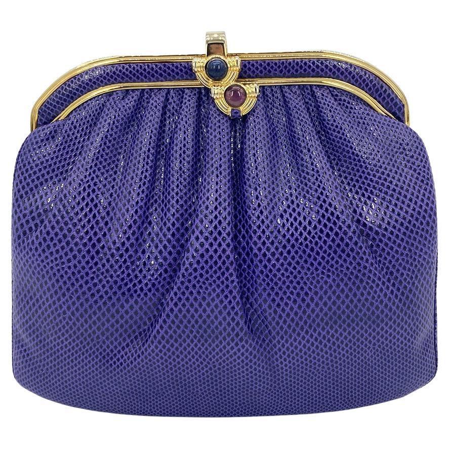 Vintage Judith Leiber Purple Lizard Clutch c1980s For Sale