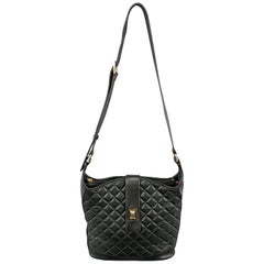 Vintage JUDITH LEIBER Quilted Black Leather Shoulder Handbag