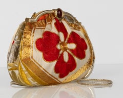 Vintage Judith Leiber Red & Gold Obi Silk Convertible Clutch Bag