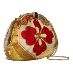 Vintage Judith Leiber Red & Gold Obi Silk Convertible Clutch Bag