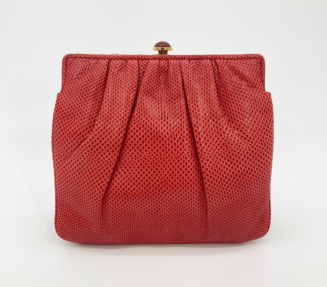 Brown Judith Leiber Red Lizard Clutch For Sale