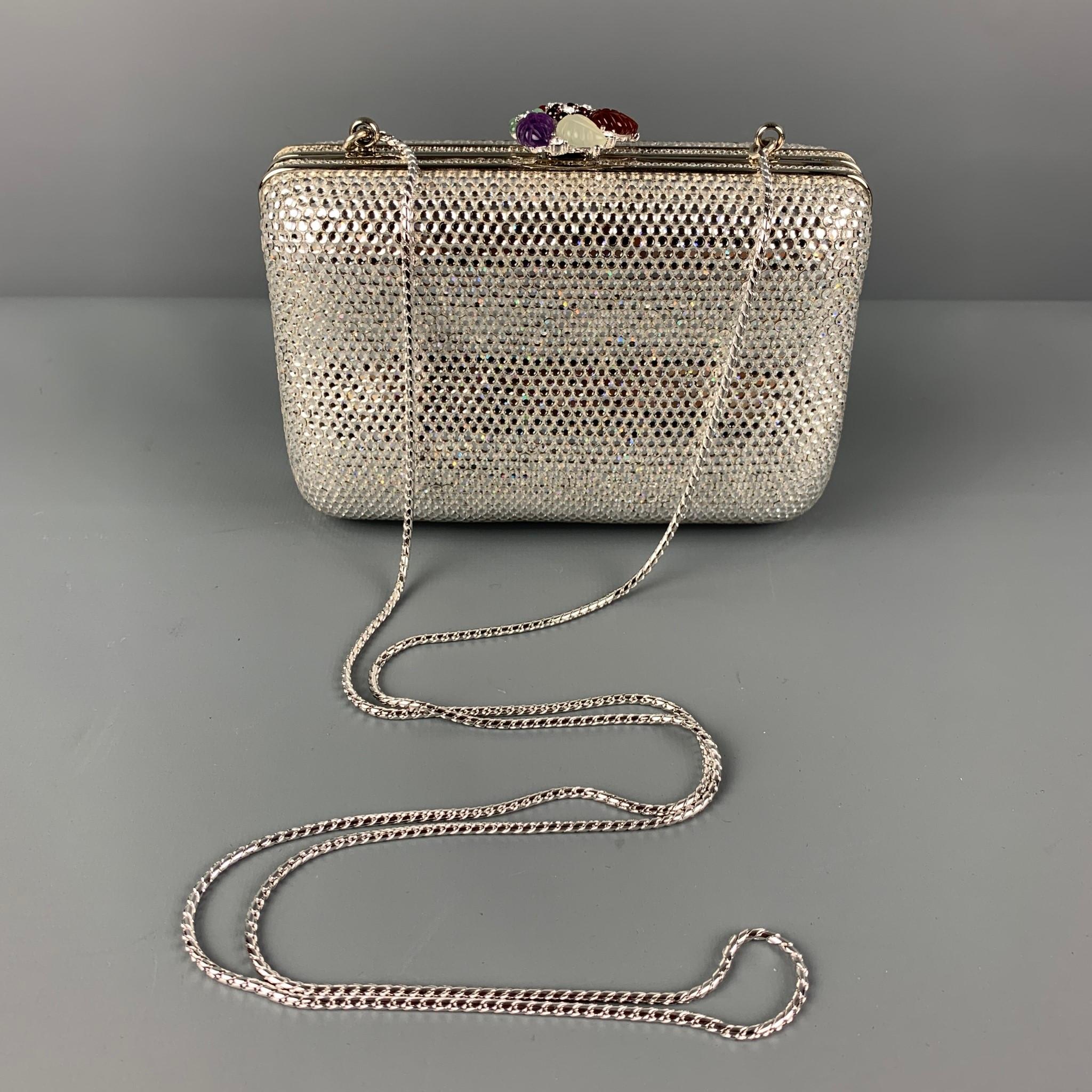 Vintage JUDITH LEIBER Silver Rhinestones Clutch Handbag In Good Condition In San Francisco, CA