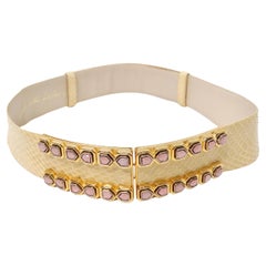 Vintage Judith Leiber Snakeskin Waist Belt With Pink Rhinestone Embellishments
