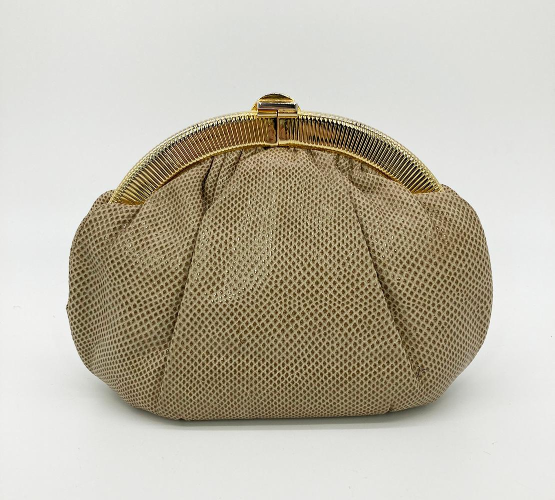 Marron Judith Leiber - Pochette vintage en lézard brun clair en vente
