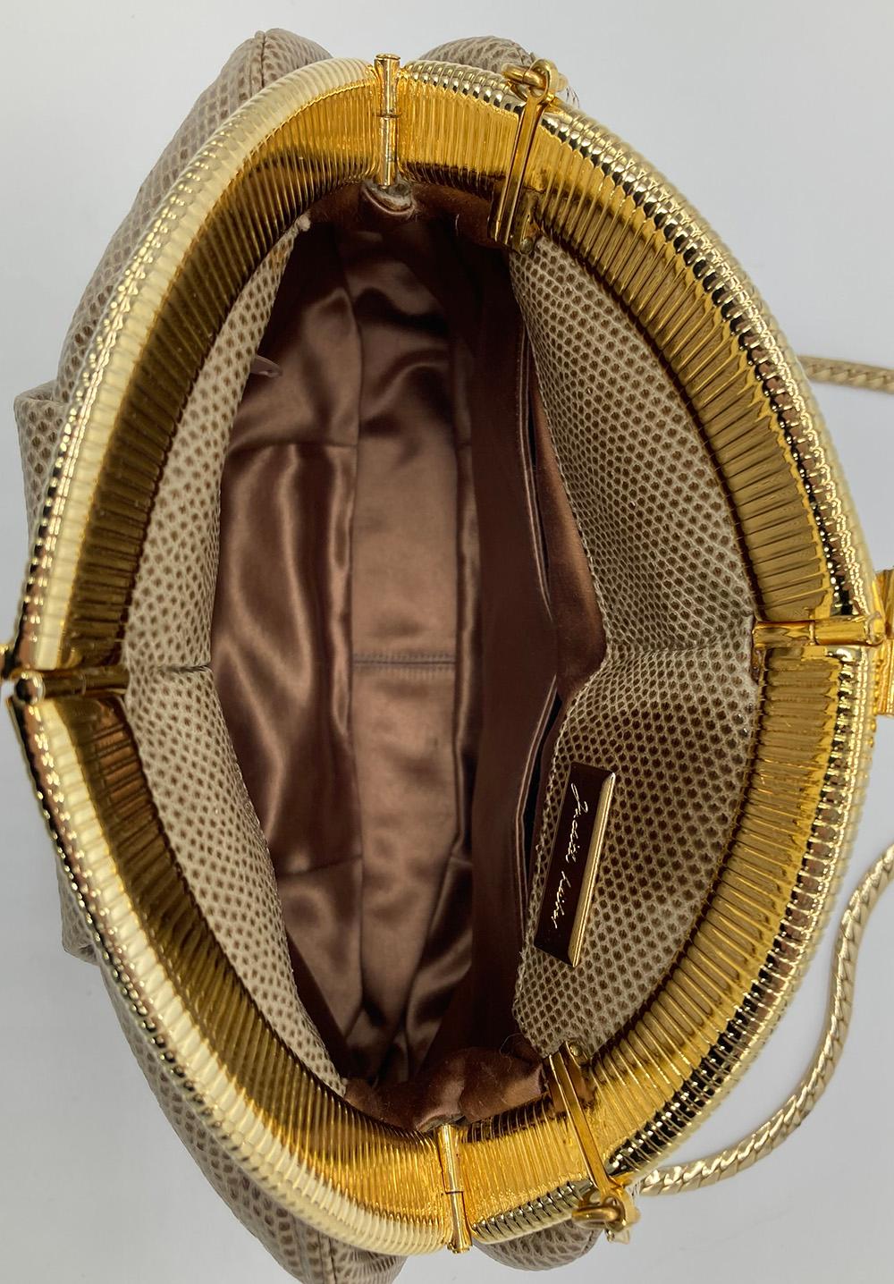 Vintage Judith Leiber Tan Lizard Clutch In Excellent Condition For Sale In Philadelphia, PA