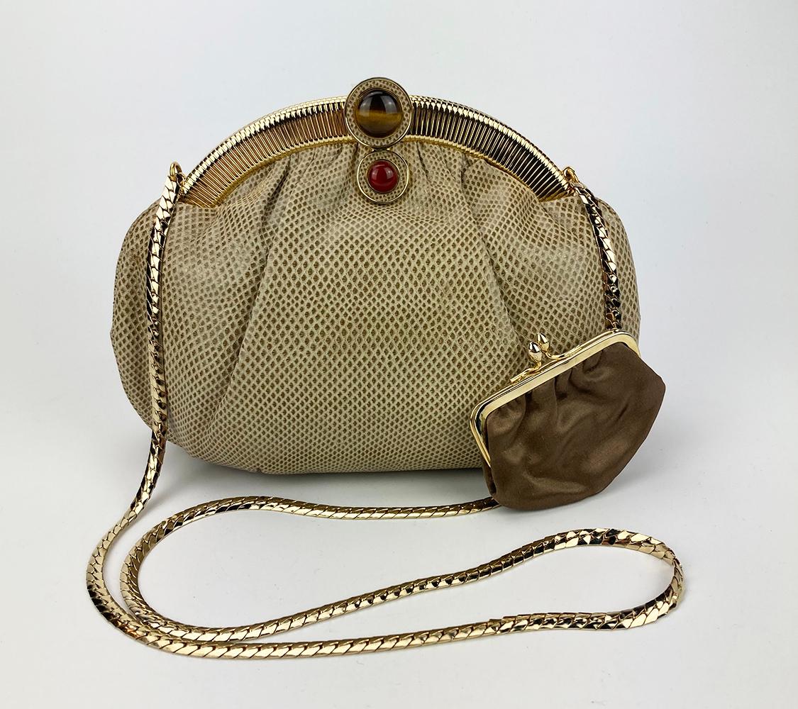Judith Leiber - Pochette vintage en lézard brun clair en vente 4