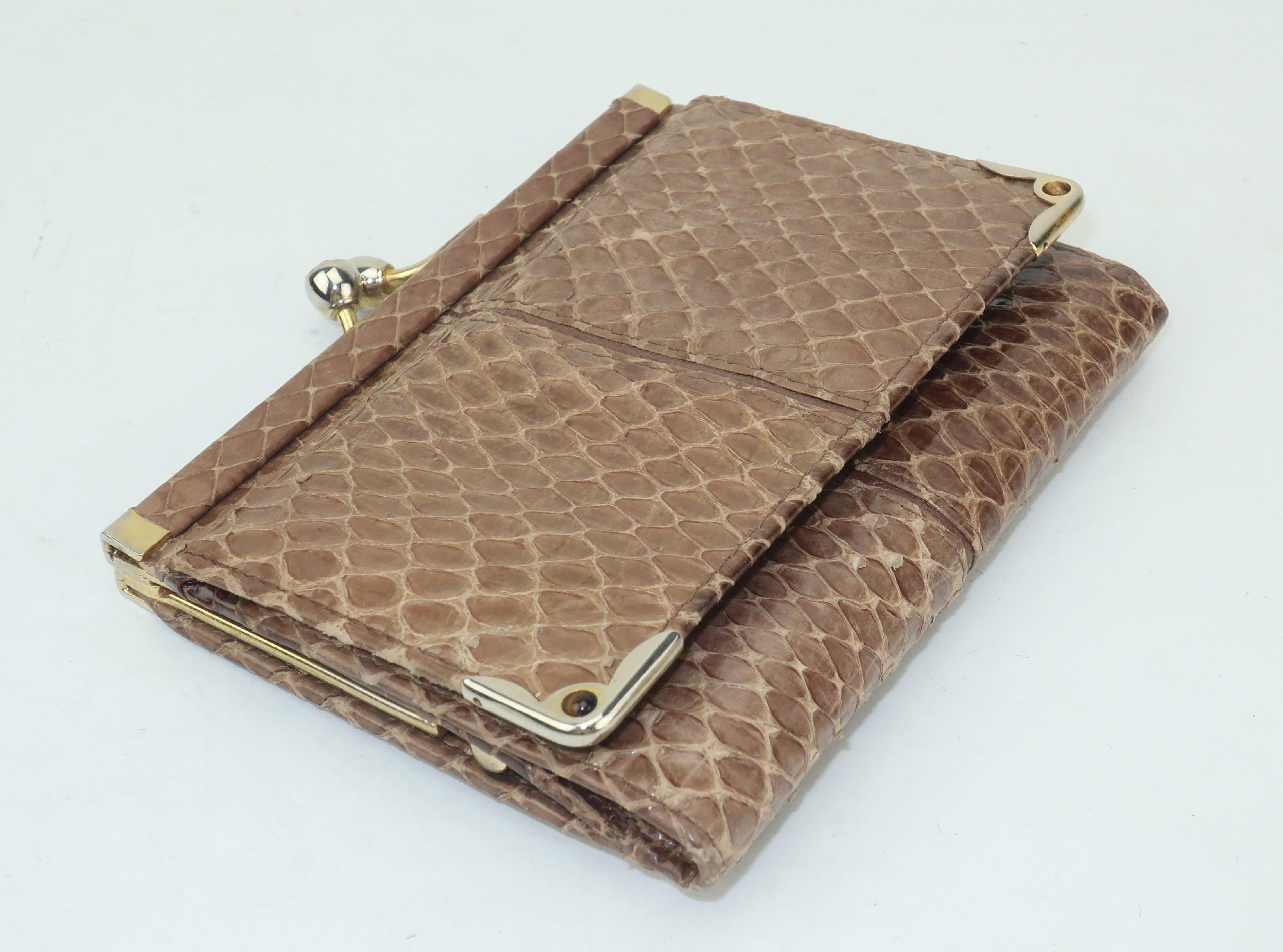 Brown Vintage Judith Leiber Taupe Snakeskin Wallet With Tiger’s Eye